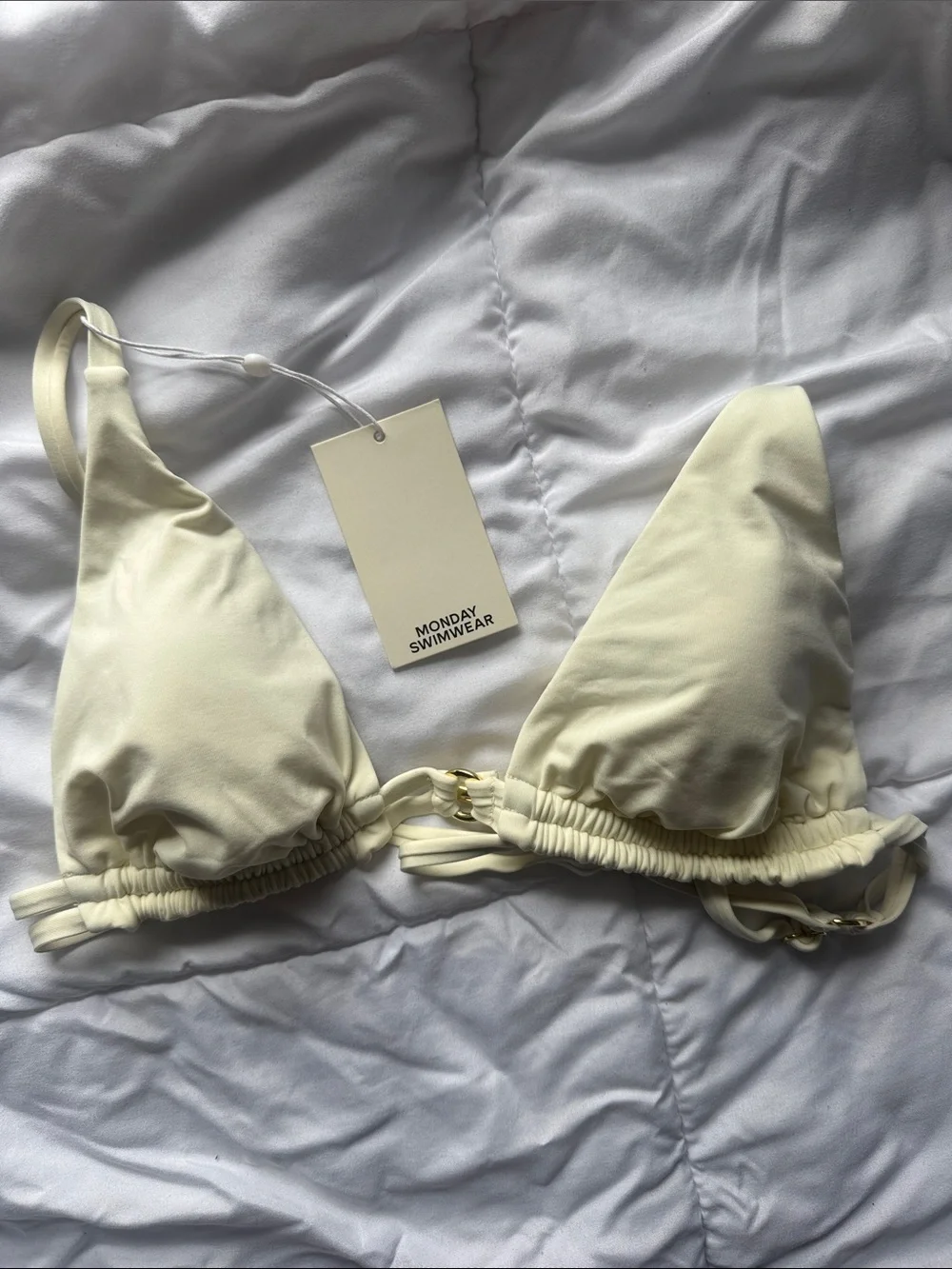Monday Swimwear Havana Top Ivory Triangle Bikini Top with Ruched Band Size V